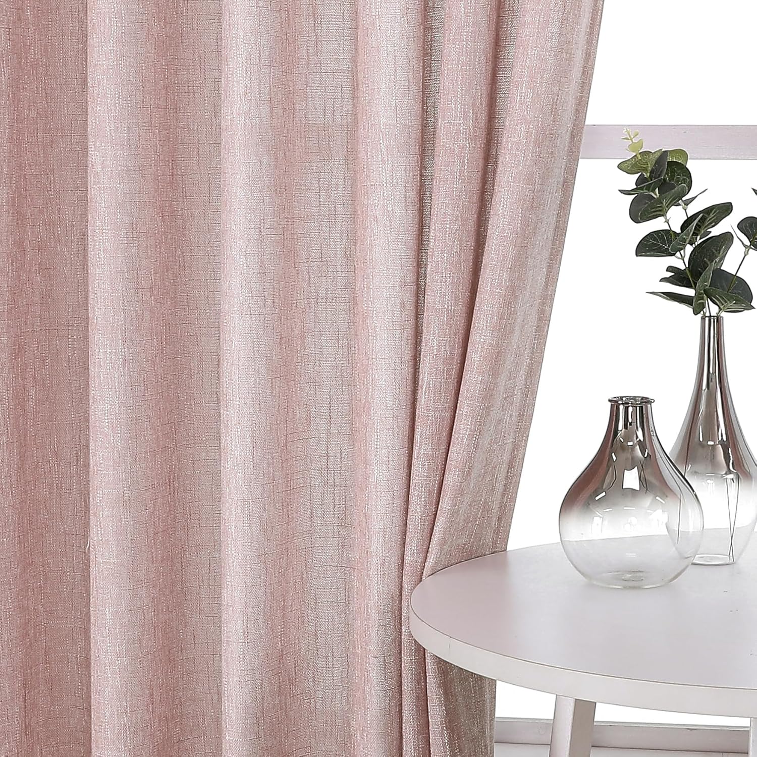 Vision Home Natural Pinch Pleated Semi Sheer Curtains Textured Linen Blended Light Filtering Window Curtains 84 inch for Living Room Bedroom Pinch Pleat Drapes with Hooks 2 Panels 42" Wx84 L