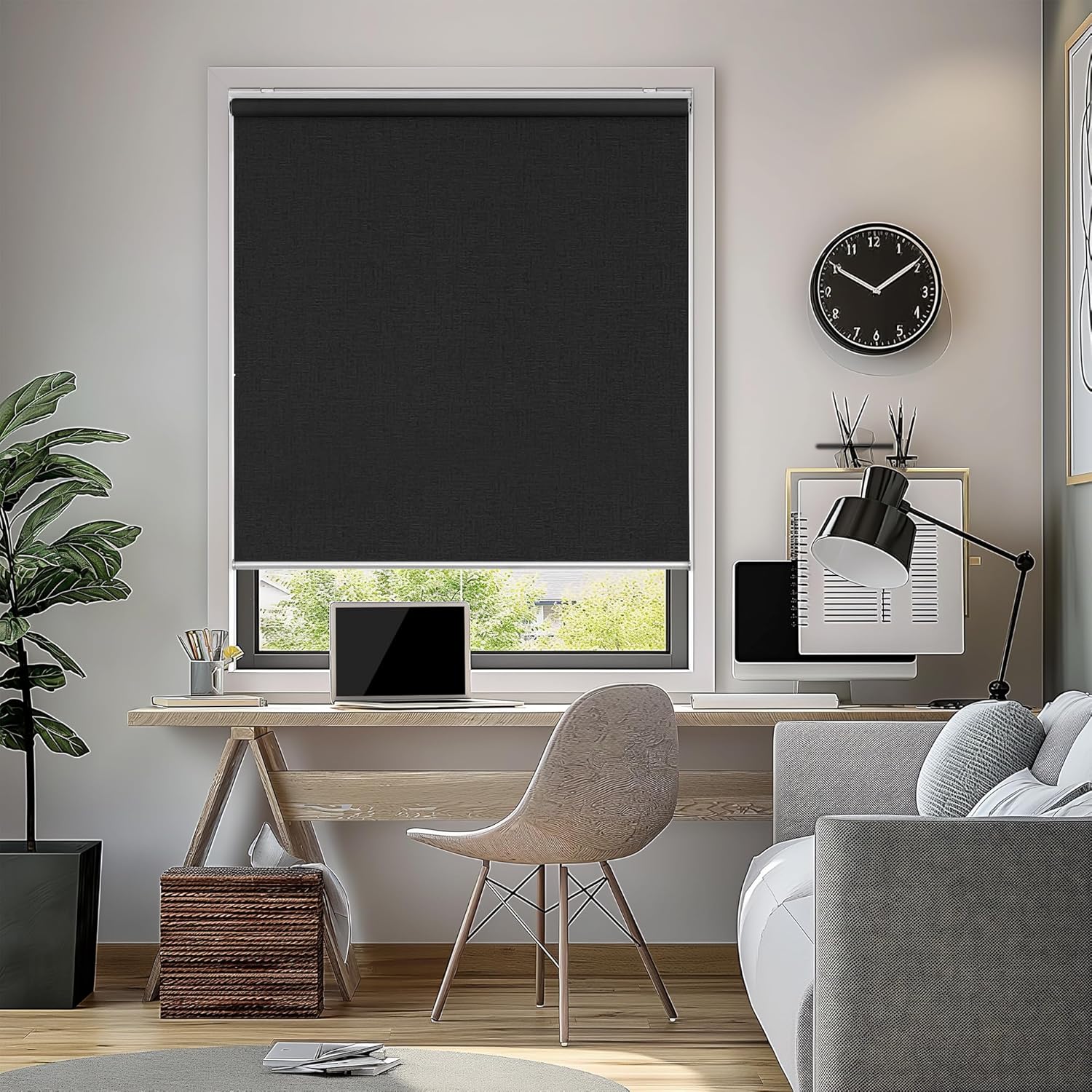 ChrisDowa Cordless 100% Blackout Roller Shade Thermal Insulated UV Protection with Striped Jacquard Fabric White Blackout Blinds for Indoor Window Shades Pull Down for Home and Office, 22" W x 72" H