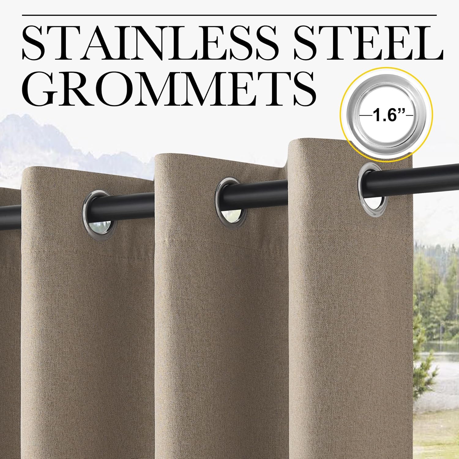 NICETOWN Outdoor Curtains for Patio Waterproof, Thermal Insulated Linen Textured 100% Blackout Outside Drapes for Gazebo, Privacy Sun Shades for Indoor, Bathroom, W52 x L108 Inch, Taupe, 2 Panels