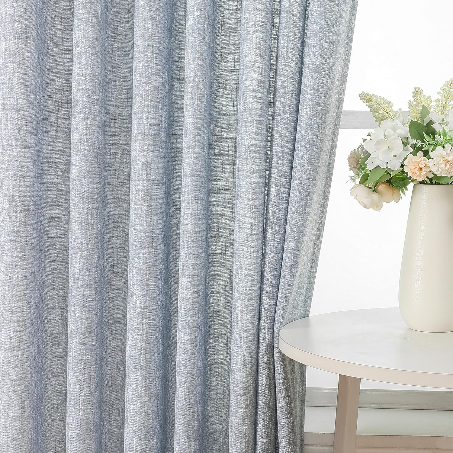 Vision Home Natural Pinch Pleated Semi Sheer Curtains Textured Linen Blended Light Filtering Window Curtains 84 inch for Living Room Bedroom Pinch Pleat Drapes with Hooks 2 Panels 42" Wx84 L